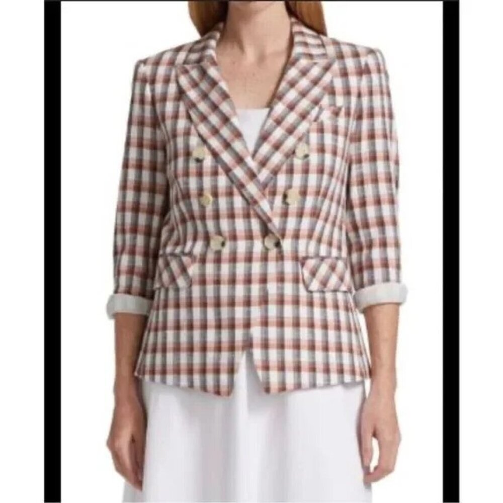 Joie Cream Tan Checkered Plaid Lined Career Blazer P5576